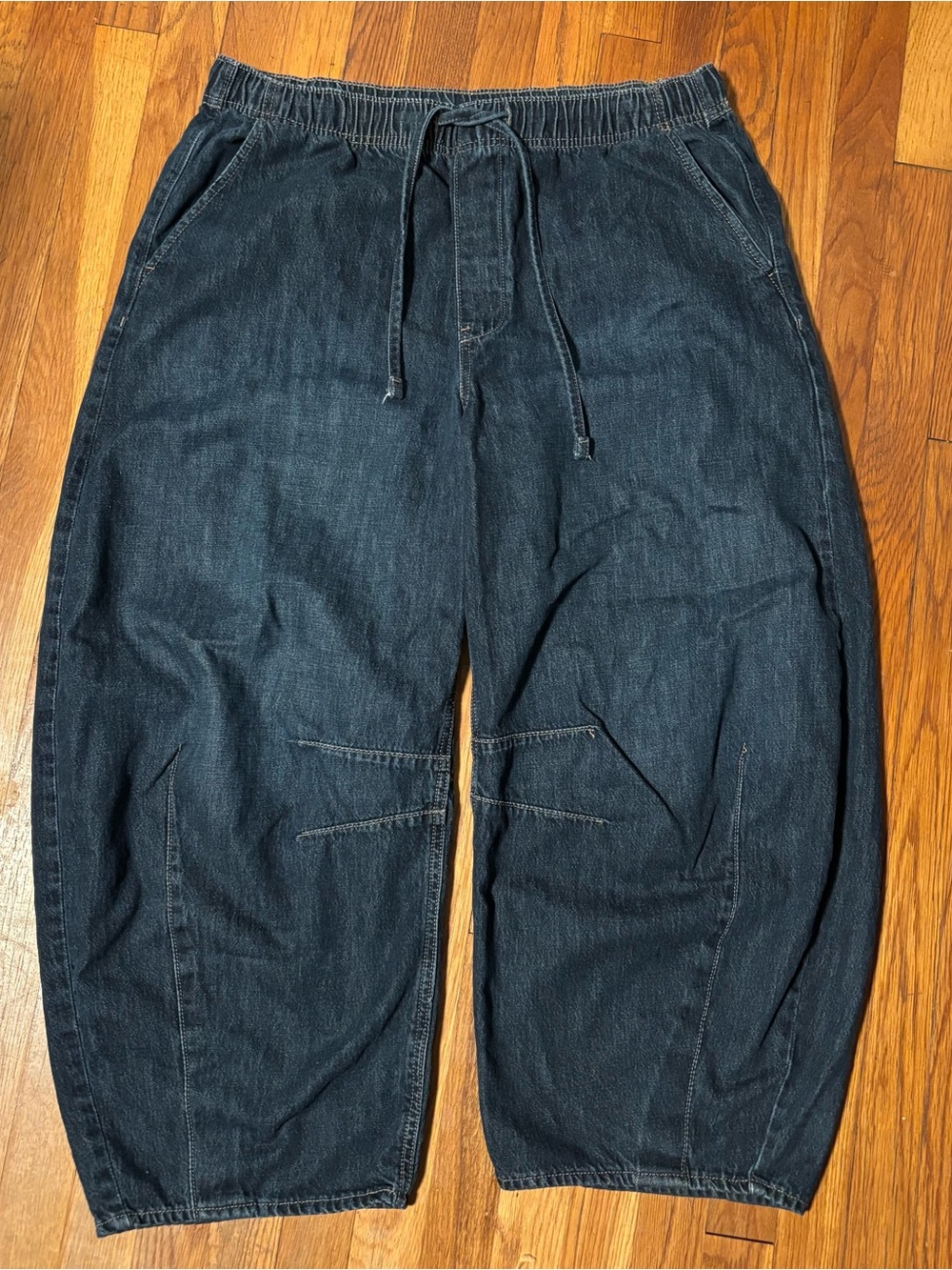 Old Navy XL Barrel Leg Dark Indigo Relaxed Drawstring Jeans NWOT